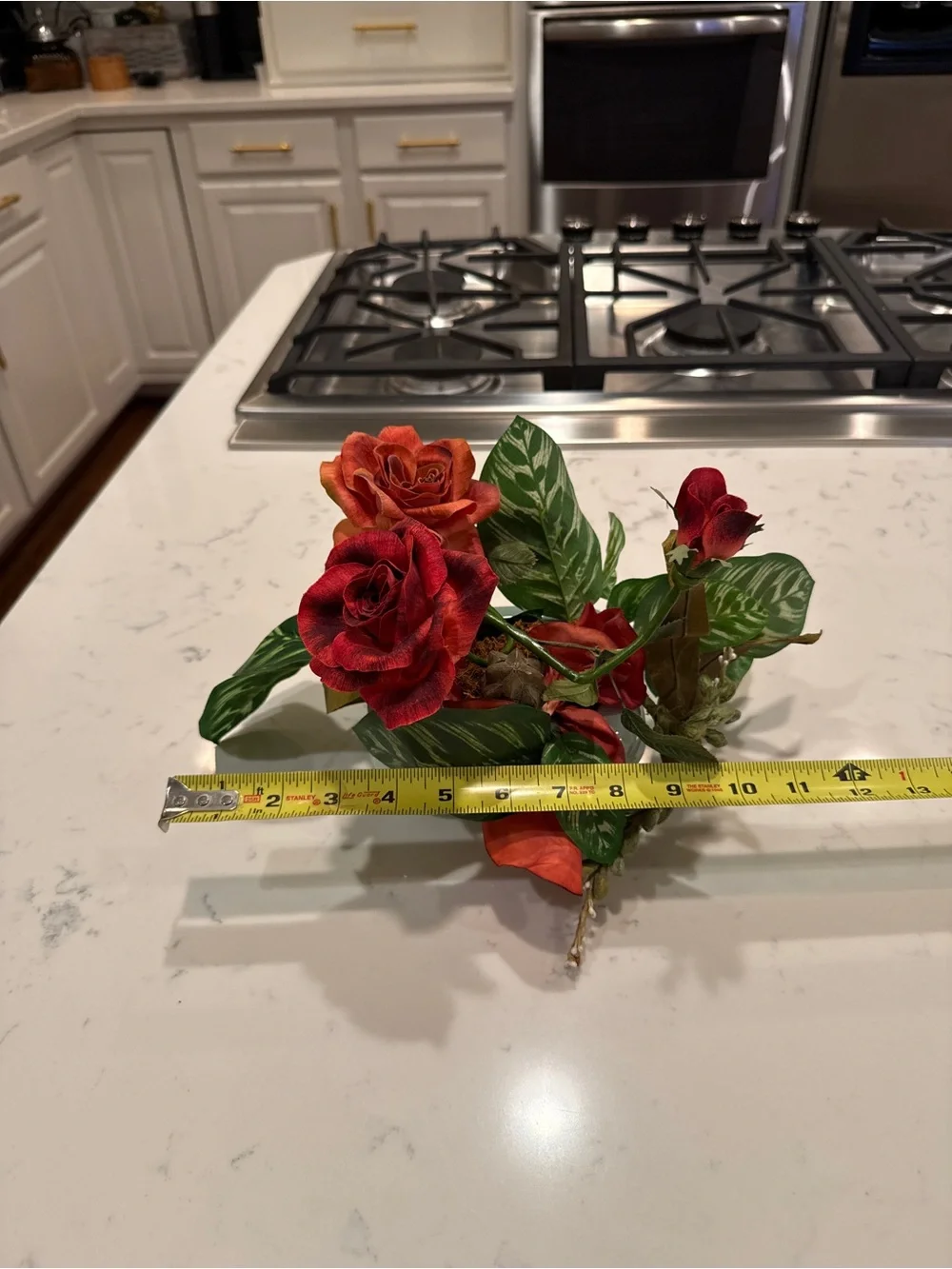Vintage Silk Rose Floral Arrangement Aqua Ceramic Planter Centerpiece